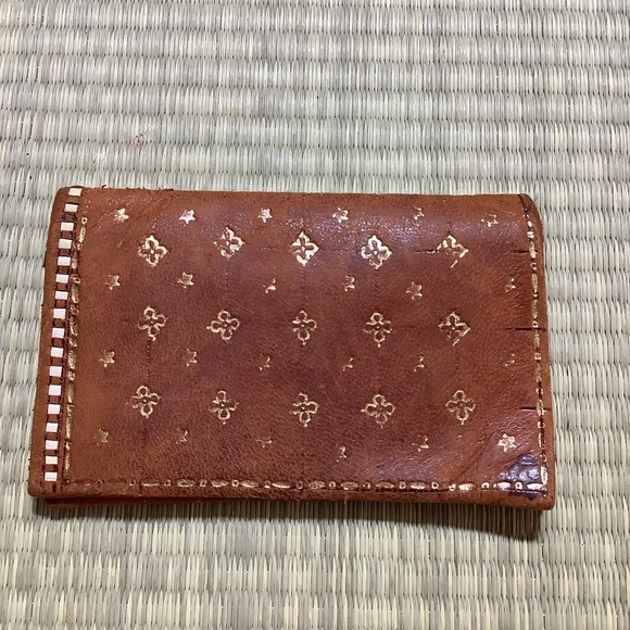 Vintage Hand Tooled Leather Stitched Tan Wallet Card Holder - Picture 2 of 9